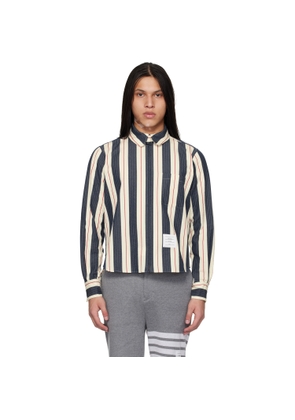 Thom Browne Navy & White Stripe Seersucker Zip Shirt