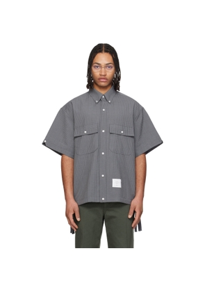 Thom Browne Gray S/S Track Shirt Flap Pockets Wool Shirt