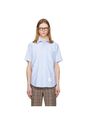 Thom Browne Blue Straight Fit School Stripe Short Sleeve Shirt
