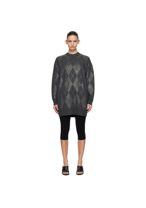 Alexander Wang Gray Long Sleeve Crewneck Crystal Argyle Hotfix Minidress