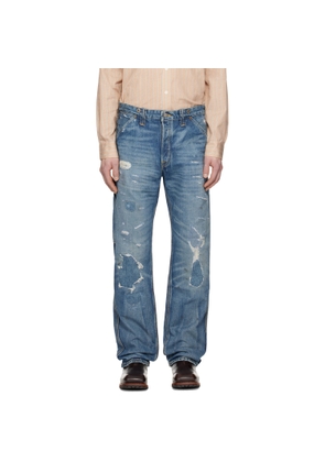 RRL Blue Straight Fit Brayton Distressed Jeans