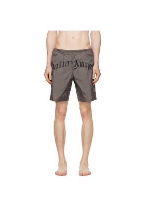 Palm Angels Brown Curved Logo Swim Shorts