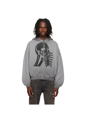 Palm Angels Gray Skull Zipped Loose Hoodie