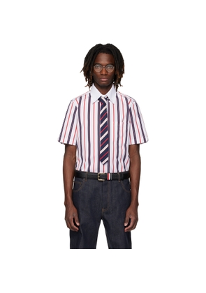 Thom Browne White Repp Stripe Poplin Short Sleeve Shirt