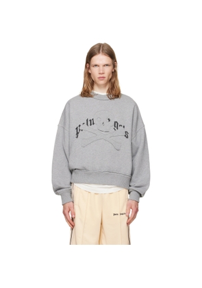 Palm Angels Gray Skull Embroidery Loose Crewneck Sweatshirt