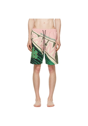Palm Angels Pink & Green 'Racing' Swim Shorts