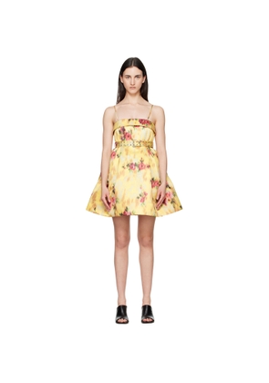 GANNI Yellow Printed Satin Minidress
