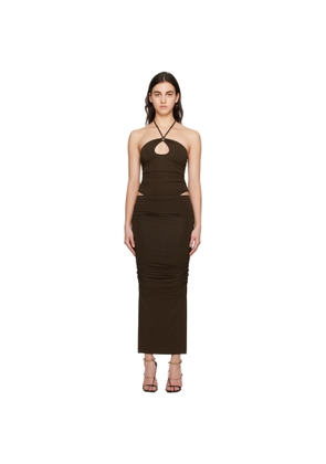 lesugiatelier Brown Shirring String Maxi Dress