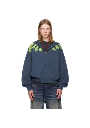 Palm Angels Navy Big Neck Logo Zip Hoodie