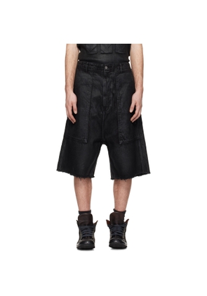 DET BLEV SENT Black Waxed Fatigue Shorts