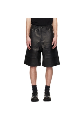 DET BLEV SENT Black Leather Double Cargo Shorts
