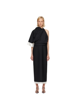 Róhe Black & White Draped Open Back Midi Dress