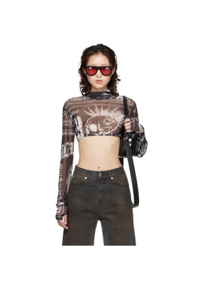 LU'U DAN Black Masked Mesh Crop Top