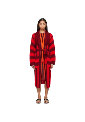 Dries Van Noten Red & Burgundy Loose Belted Cardigan