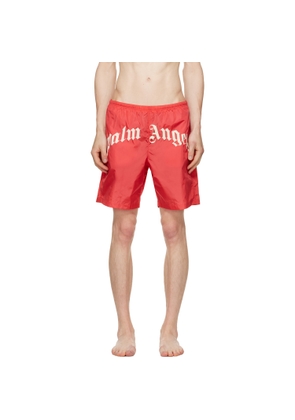 Palm Angels Red Curved Logo Swim Shorts