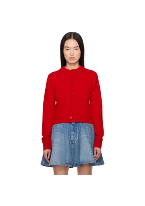 AMI Paris Red Wool Knit Ami de Coeur Crewneck Cardigan