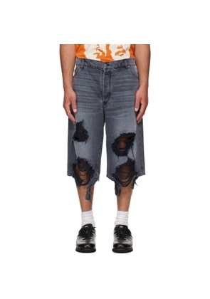 COÛT DE LA LIBERTÉ Black Zander Rigid Denim Baggy Shorts