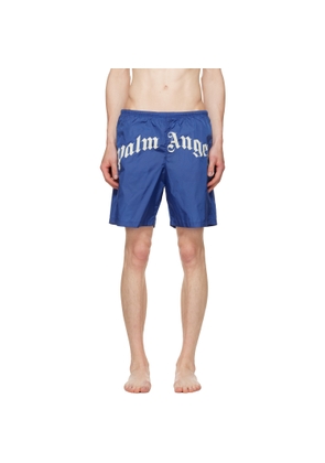 Palm Angels Navy Curved Logo Swim Shorts