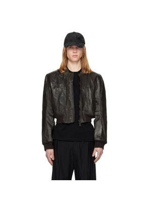 DET BLEV SENT Brown Locust Crack Waxed Denim Bomber Jacket