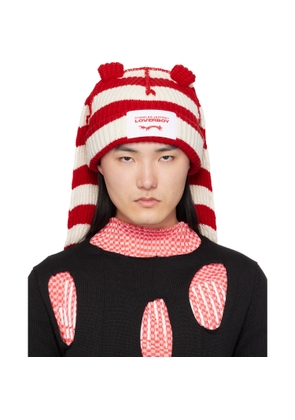 Charles Jeffrey LOVERBOY Red & White Chunky Rabbit Beanie