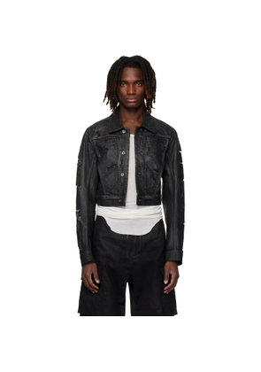 DET BLEV SENT Black Waxed Cropped Bayard Denim Jacket