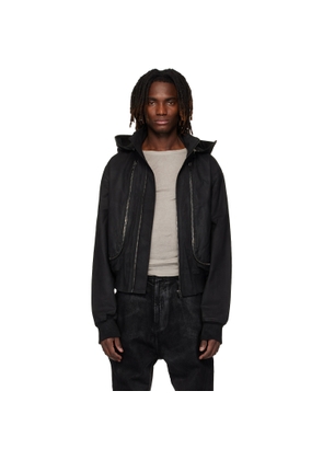 DET BLEV SENT Black Waxed Hooded Cargo Bomber Jacket