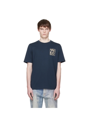 Marni Navy Cotton 'Marni Frame Logo Print' T-shirt