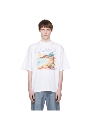 Marni White Cotton 'Marni Beach Postcard Print' T-shirt