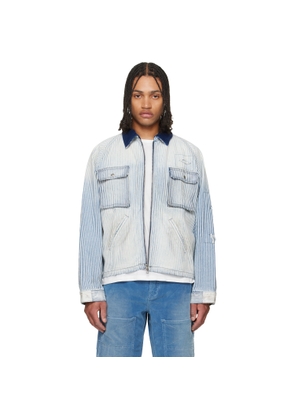 COÛT DE LA LIBERTÉ Blue & White Alfred Cargo Pocket Denim Jacket