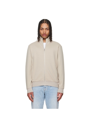 BOSS Beige Zip-up Mercerized Piqué Sweatshirt