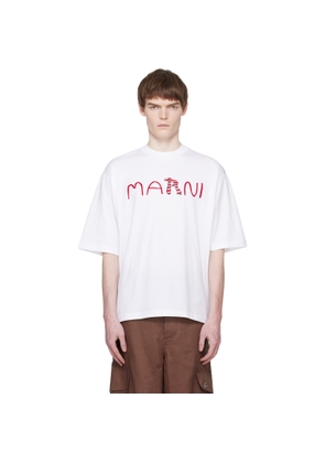 Marni White Flocked 'Marni Animal Alphabet Logo' T-shirt