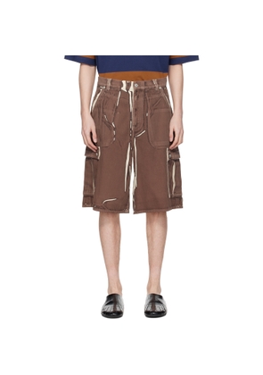 Marni Brown Screen-Printed Denim Cargo Shorts