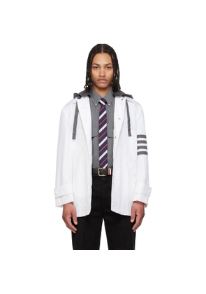 Thom Browne White Unconstructed Relaxed Detachable Hood 4-Bar Jacket