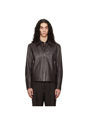 BOSS Brown Regular Fit Leather Jacket