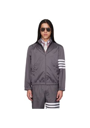 Thom Browne Gray Shiny Ripstop Raglan 4-Bar Track Jacket