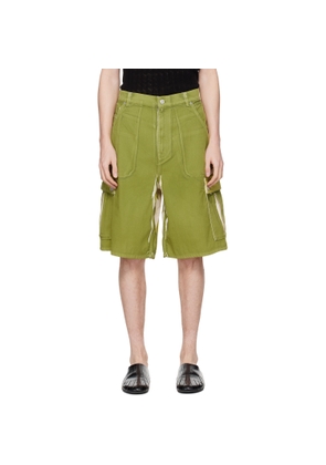 Marni Green Screen-Printed Denim Cargo Shorts