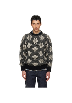 South2 West8 Black Crew Neck Snowflakes Sweater