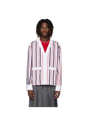 Thom Browne White Repp Stripe Poplin Shirt Cardigan