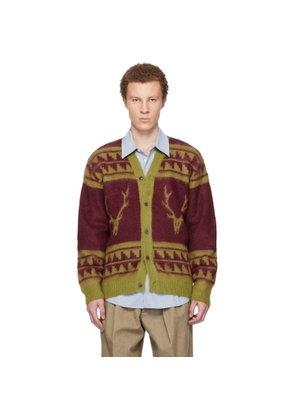 South2 West8 Red & Green Mohair V-Neck Cardigan