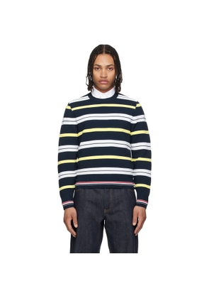 Thom Browne Navy Variegated Rep Stripe Ottoman Stitch Crew Neck Sweater