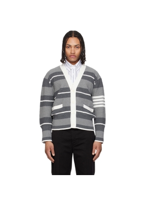 Thom Browne Gray Classic Stripe Seed Stitch 4-Bar Cardigan