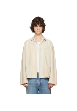 Maison Margiela Beige & Blue Cotton Striped Shirt
