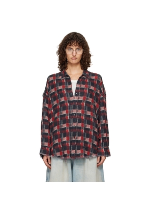 R13 Red & Black Shredded Seam Drop Neck Reversible Shirt