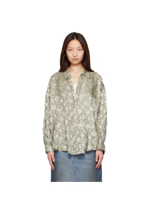 R13 Khaki Pintuck Drop Neck Shirt