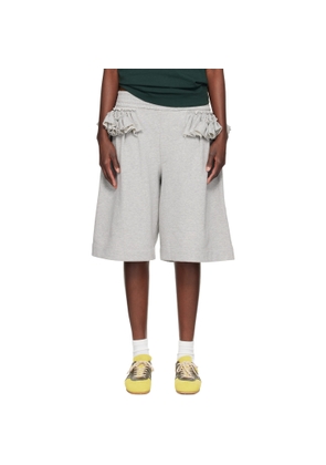 Dries Van Noten Gray Loose Ruffled Shorts