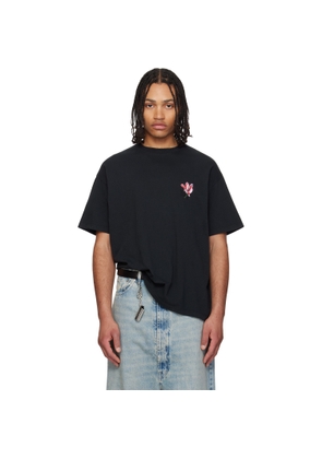 Maison Margiela Black 'Floral MM' Embroidered Cotton T-shirt