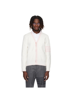 Thom Browne White Cotton 4-Bar Milano Classic V-Neck Cardigan
