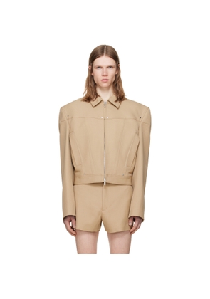 LGN Louis Gabriel Nouchi Beige Shoulder Padding Wool Zipped Jacket