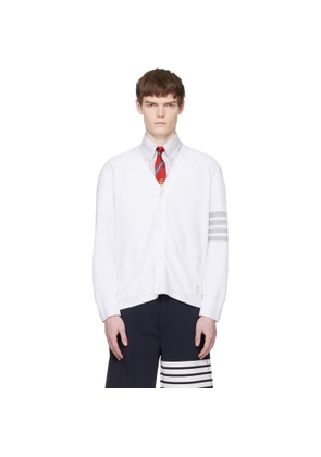 Thom Browne White Textured Pique 4-Bar Cardigan