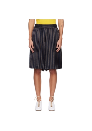 Dries Van Noten Navy Striped Satin Shorts